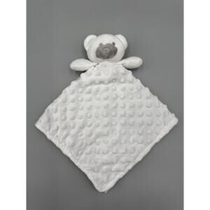 Crevent Teddy Bear Lovey Plush Baby White & Gray Security Blanket Minky Dots
